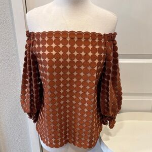 EUC Trina Turk Off-Shoulder Polka Dot Blouse - Copper